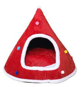 Red With Ornaments  - Christmas Themed Tree Pet Bed - 40 x 40cm