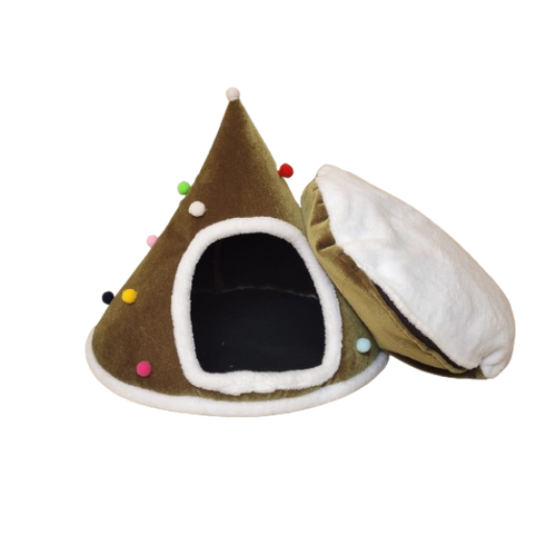 Olive Green - Christmas Themed Tree Dog/Cat Bed - 40 x 40cm