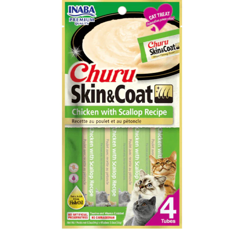 Inaba - Churu Puree - Skin & Coat - Chicken with Scallop Recipe - 4 Tubes